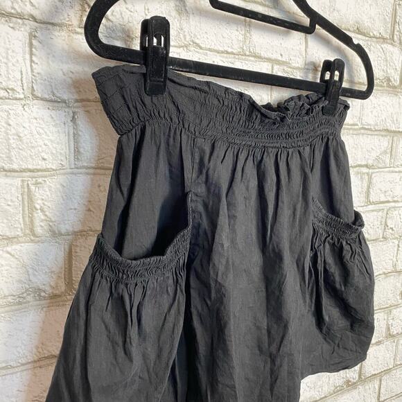 Theory Skirt Jesmina Linen Crunch Mini Smocked Elastic Waist Pockets Black M - Picture 6 of 6